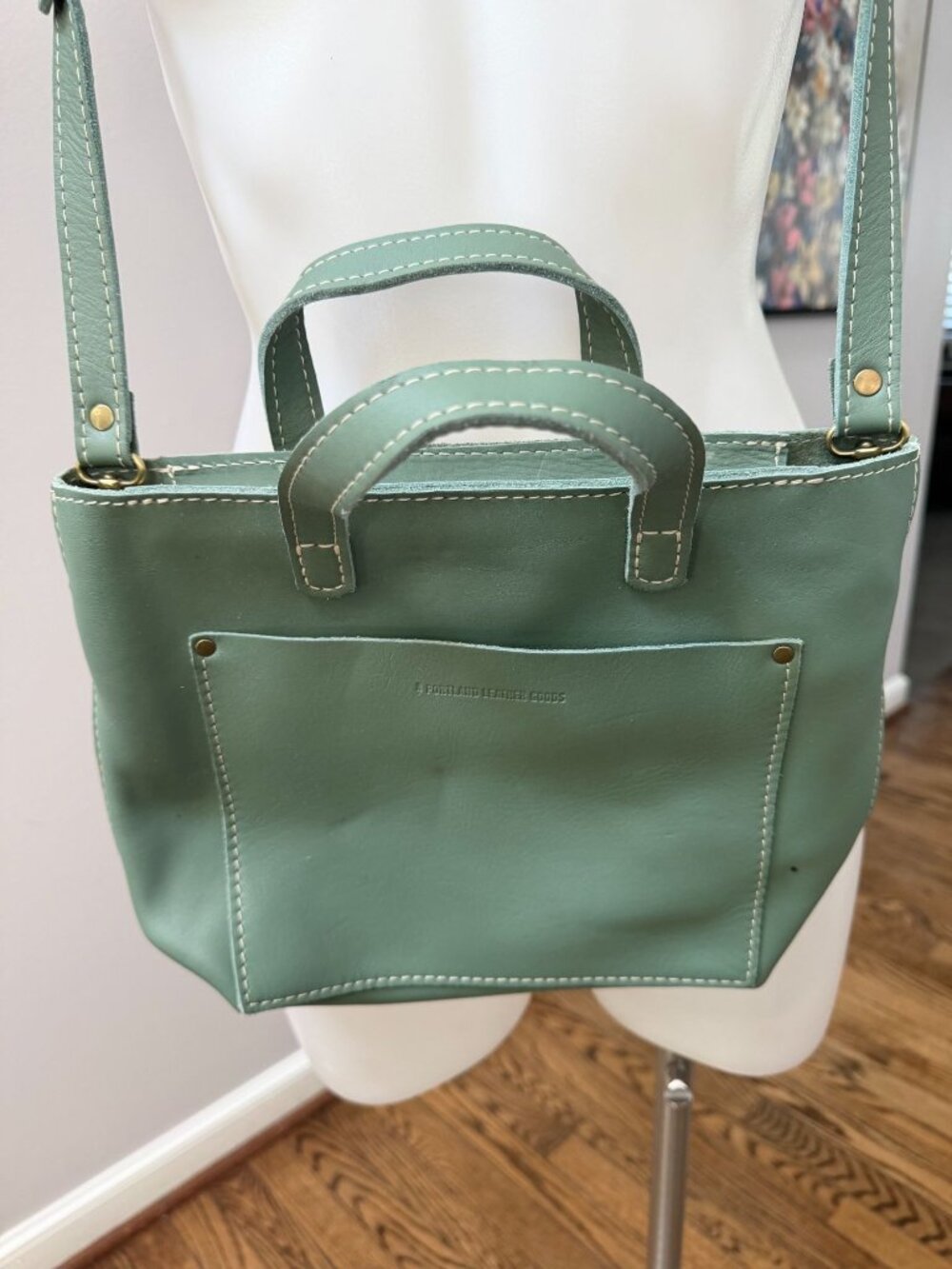 Portland Leather Goods Mini Crossbody Tote Zipper Eucalyptus Green